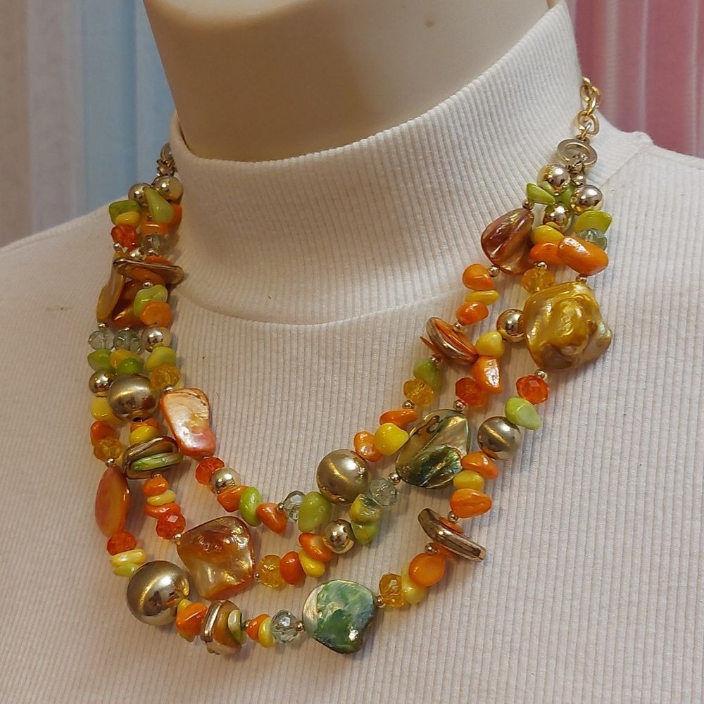 Vibrant Multicolor Triple Strand Statement Neckla… - image 3